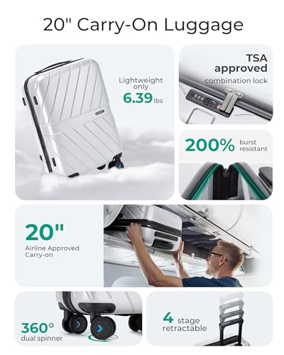 Carry On Luggage 22x14x9 with TSA Lock, Hardside Spinner Suitcase 20 Inch J7440