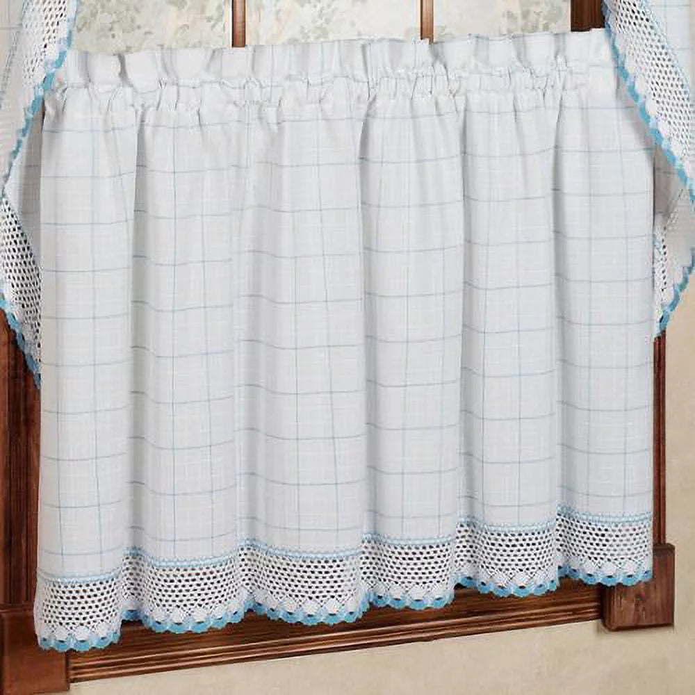 Cotton Window Pane Pattern Swag with Crochet Trim, 38 x 60 E891