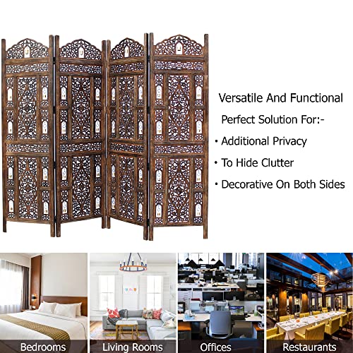 4 Panel Folding Wood Room Divider, Antique Brown, 72 x 80 P209