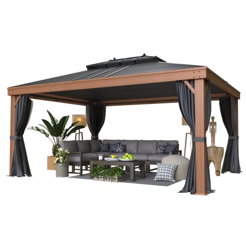 12x20 ft Hardtop Gazebo Double Roof Galvanized Steel Canopy Outdoor Aluminum Frame with Netting and Curtains X191579