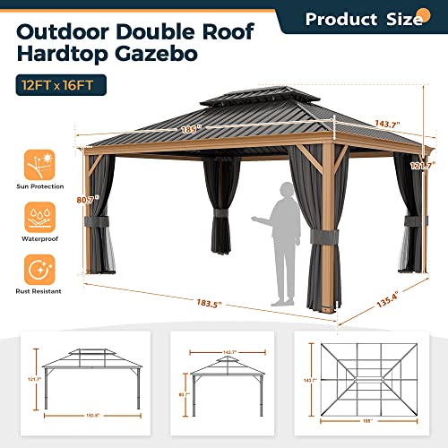 10 x 12 ft Hardtop Gazebo with Netting and Curtains for Patio, Deck, Backyard X60892