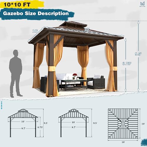 10x13 Hardtop Gazebo with Polycarbonate Double Roof, Aluminum Frame, Curtains and Netting S2701