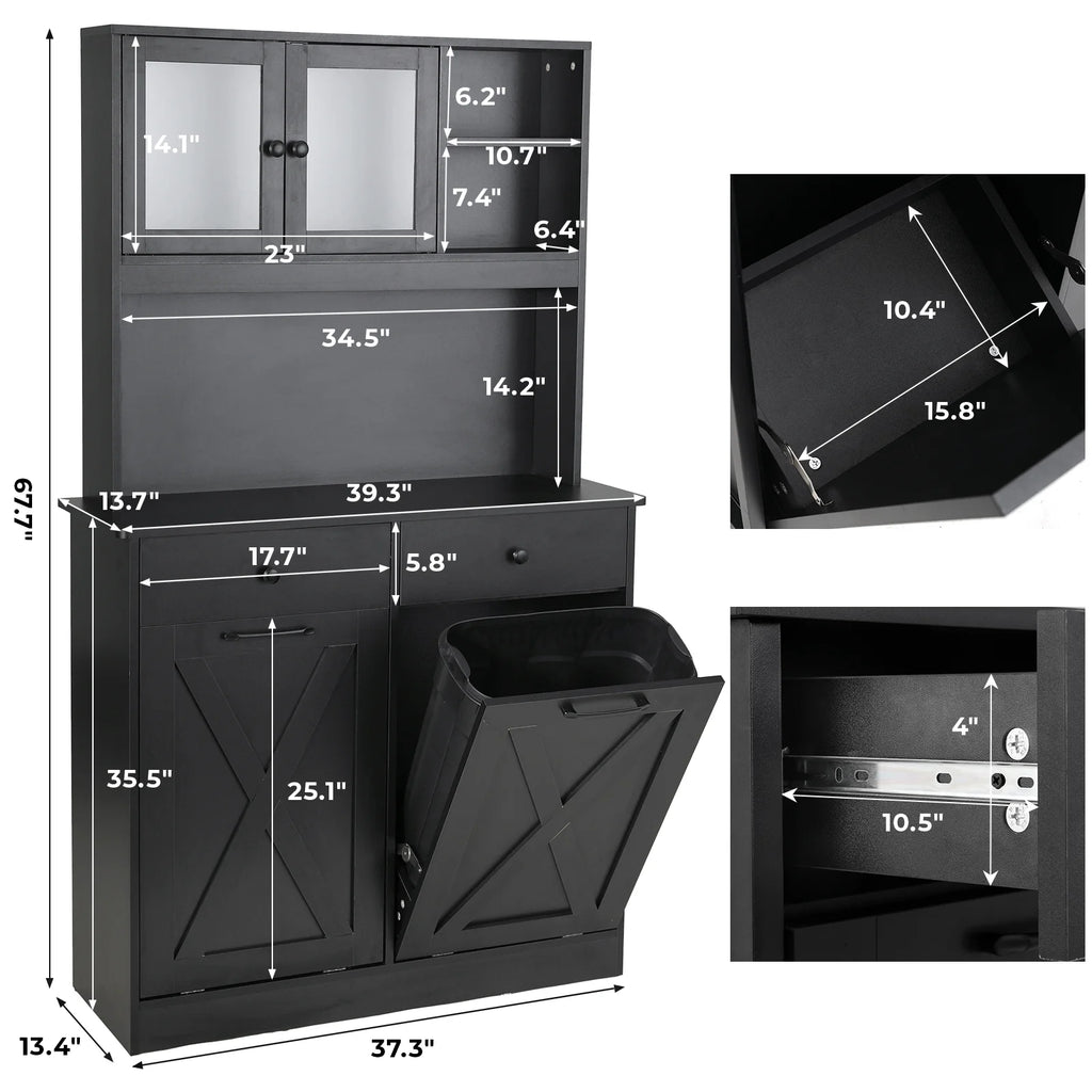 Kitchen Pantry Storage Cabinet with Double Tilt Out Trash Bin Holder R378