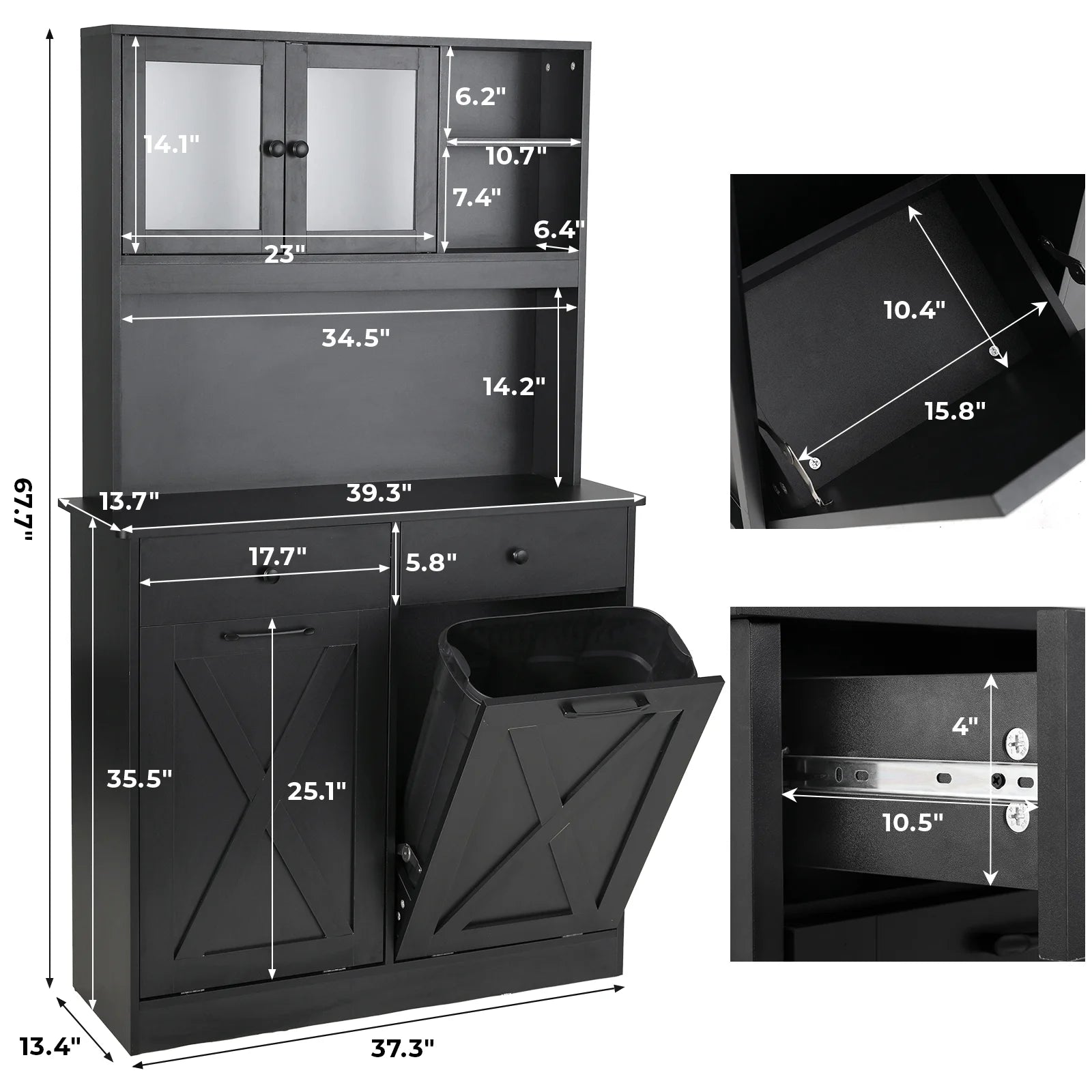 Kitchen Pantry Storage Cabinet with Double Tilt Out Trash Bin Holder R378