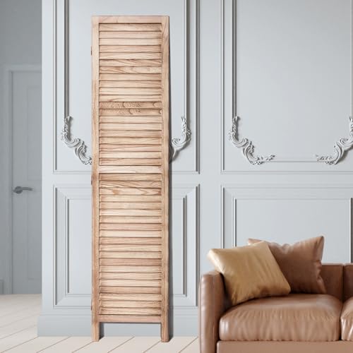 4 Panel Folding Wood Room Divider, 66.9 Inch Tall Privacy Screen I263