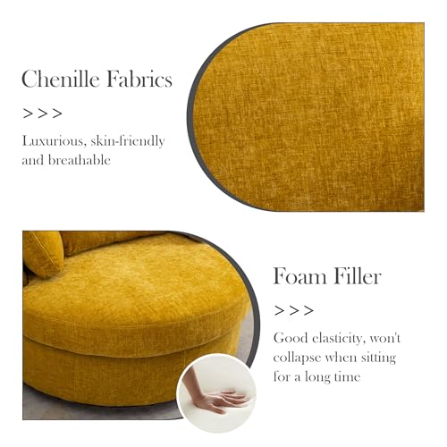 Oversized Swivel Barrel Chair with Ottoman, Chenille, Beige M813