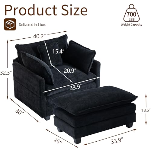 Chenille Lounge Chair with Ottoman, Beige, 1-Seat R52165