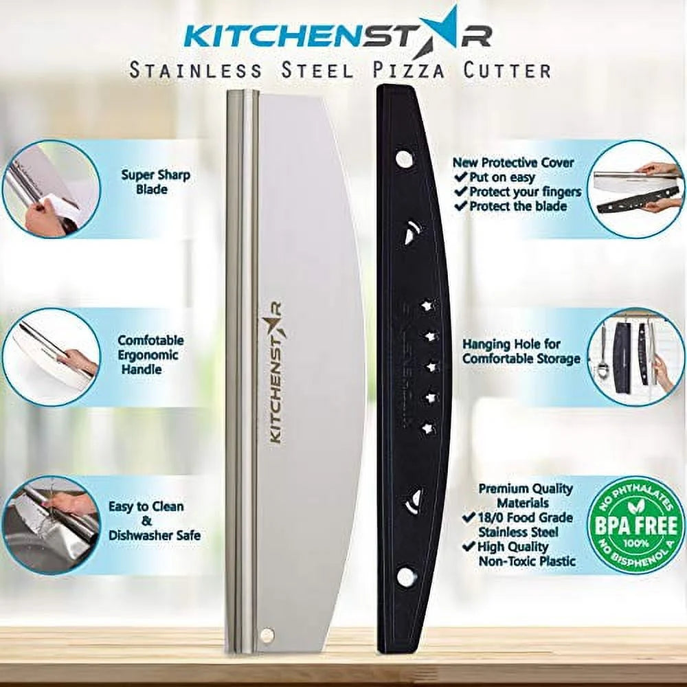 Pizza Cutter - Stainless Steel Rocker Style with Blade Cover A768