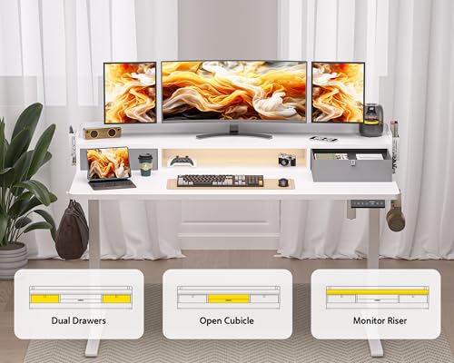 Electric Standing Desk with 2 Drawers, Height Adjustable for Home Office W495