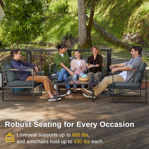 4-Piece Outdoor Patio Furniture Set with Sofa and Tempered Glass Table B6490