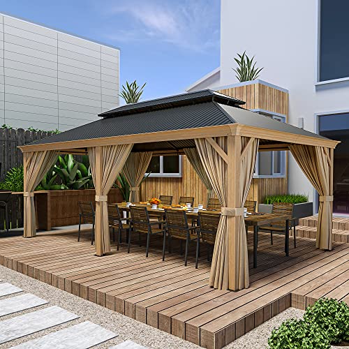 10 x 12 ft Hardtop Gazebo with Galvanized Steel Double Roof, Netting and Curtains X356