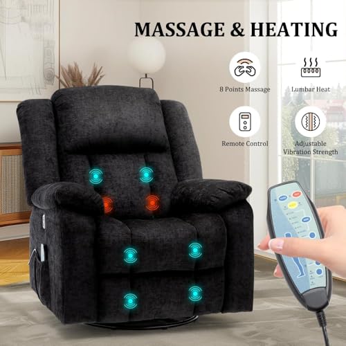 Swivel Glider Recliner Chair with Massage and Heating U99902