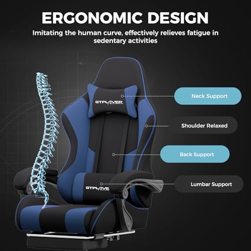 Gaming Chair with Footrest and Lumbar Support, Height Adjustable, Blue Y9034