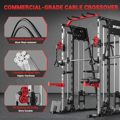 Smith Machine Home Gym All in One Squat Rack Power Cage with Cable Systems E5406