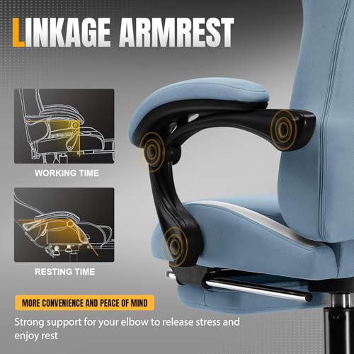 Gaming Chair Ergonomic Office Chair with Foot Rest, Breathable Fabric Computer Chair with Headrest and Lumbar Support O7023
