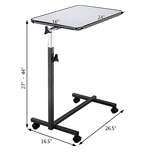 Tilting Overbed Table with Wheels and Brake, Adjustable Bedside Table R378751