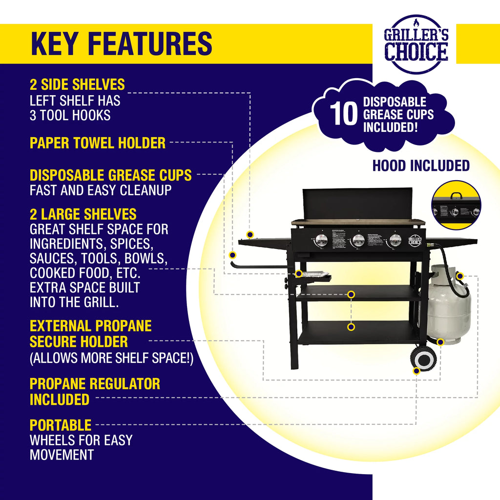 Outdoor Griddle Grill Propane Flat Top with Hood I6574