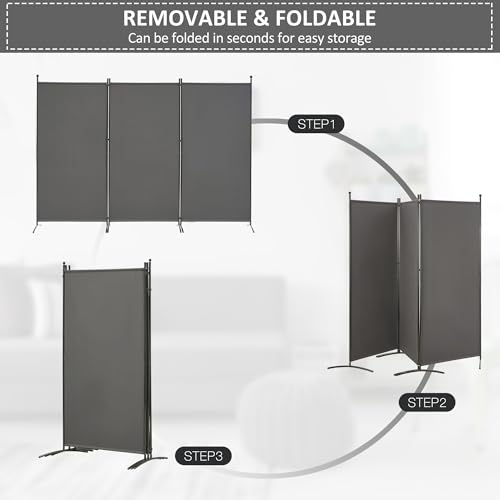 3 Panel Room Divider Folding Partition Privacy Screens, Freestanding Fabric Panel, 102" W x 71" H S7520