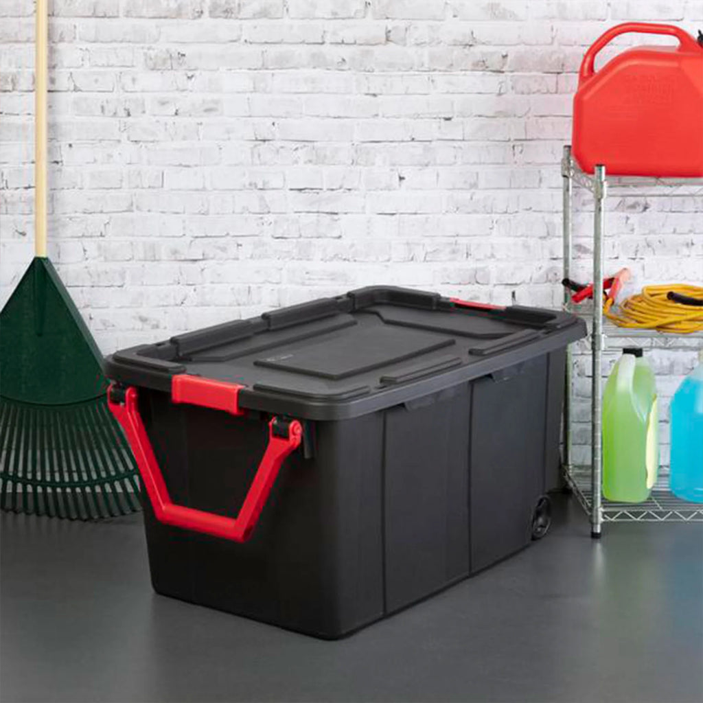 40 Gallon Wheeled Industrial Storage Tote, Black (8 Pack) X858
