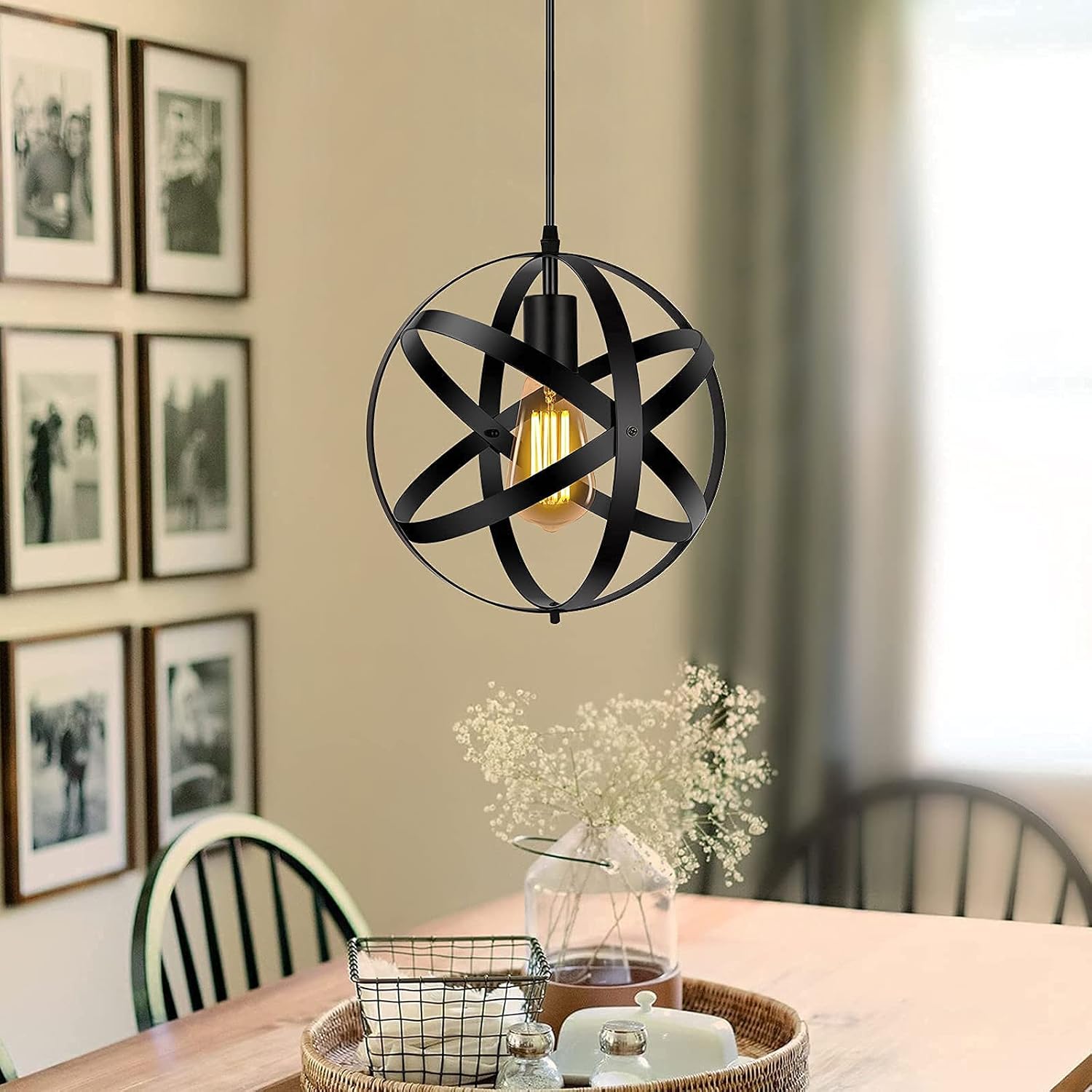 Black Spherical Pendant Light for Kitchen Island M365072