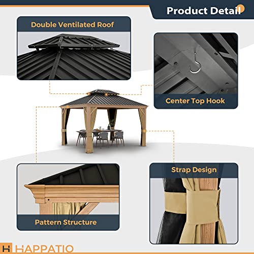 10 x 12 ft Hardtop Gazebo with Galvanized Steel Double Roof, Netting and Curtains X356