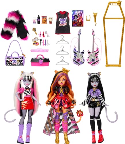 Monster High Dolls Three-Pack with Toralei Stripe, Meowlody and Purrsephone G6242