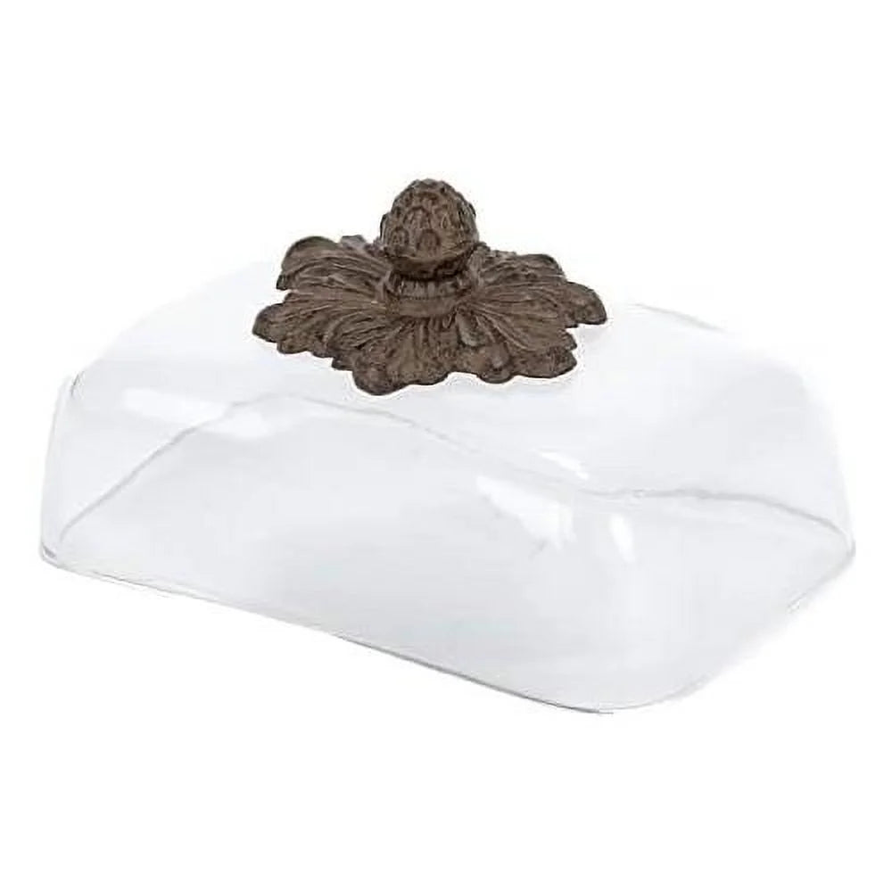 Ceramic Butter Dish with Metal Acanthus Leaf Design X73179