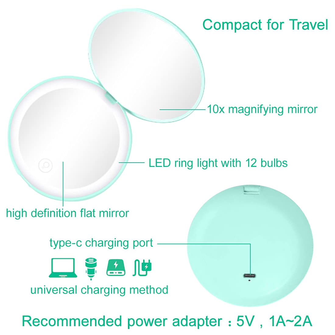LED Light Compact Mirror with 10x Magnification and Tweezer Set K3737
