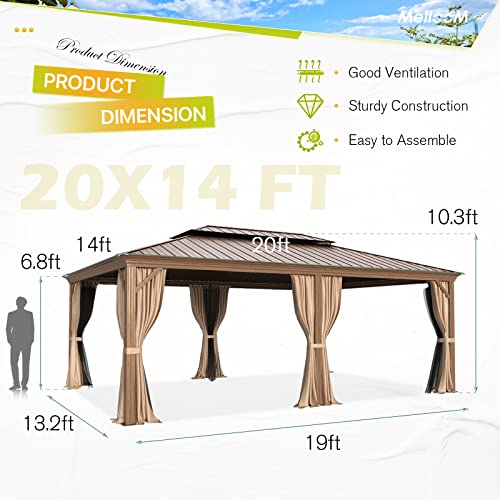 12x16 ft Hardtop Gazebo with Double Roof, Curtains and Netting T94173