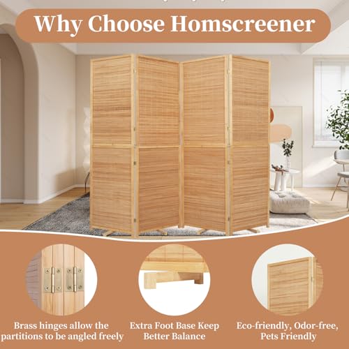 Bamboo Room Divider 4 Panel Freestanding Folding Privacy Screen T33053