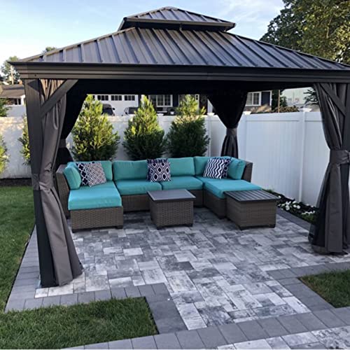 10' x 14' Permanent Hardtop Gazebo with Galvanized Steel Double Roof, Curtains and Netting Included M871