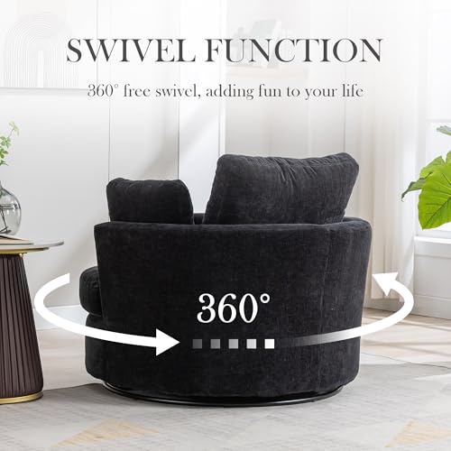 Oversized Swivel Barrel Chair with Ottoman, Chenille, Beige M813