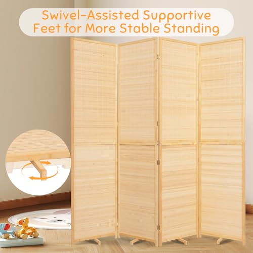 Bamboo Room Divider Folding Privacy Screen, 4 Panel, Beige N84000