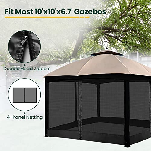 10x10 Gazebo Replacement Mosquito Netting, 4-Panel Sidewall with Zippers D424