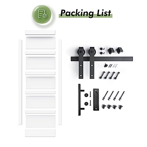 Double 21x84in White Barn Door with 7FT Sliding Hardware Kit, MDF, PVC Surface, DIY Assembly R60322
