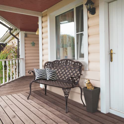 Outdoor Bench, Antique Cast Aluminum Garden Seating for 2-3 People O329814
