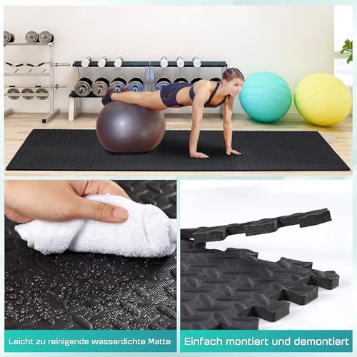 Puzzle Exercise Mat for Home Gym, EVA Interlocking Foam Floor Tiles with Border O344855