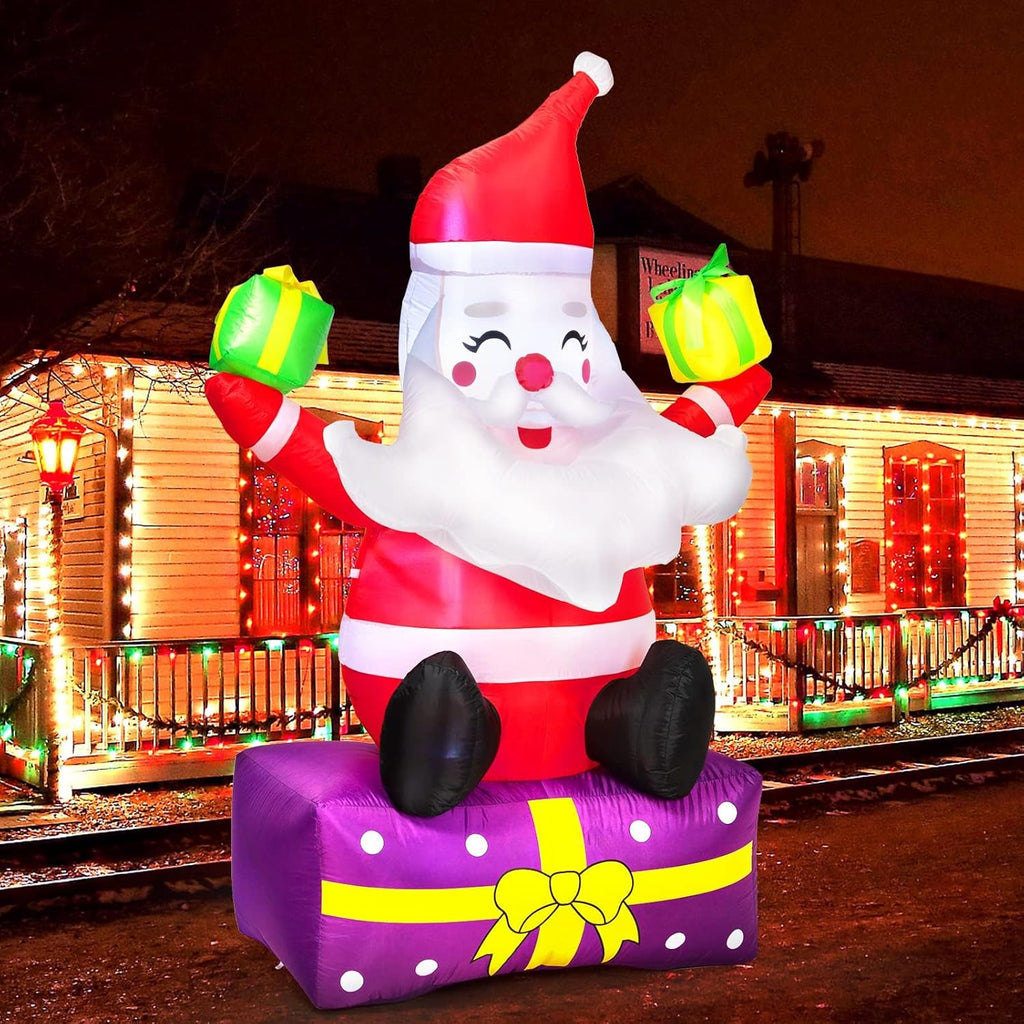 6ft Christmas Inflatables Santa Claus with Gift Boxes for Yard Lawn Garden W67925