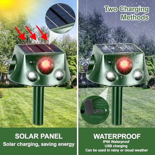 Solar Animal Repeller 360° Ultrasonic with Motion Sensor & LED Flashing Y2261
