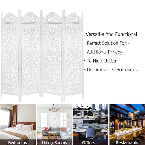 4 Panel Folding Wood Room Divider, Antique Brown, 72 x 80 P209