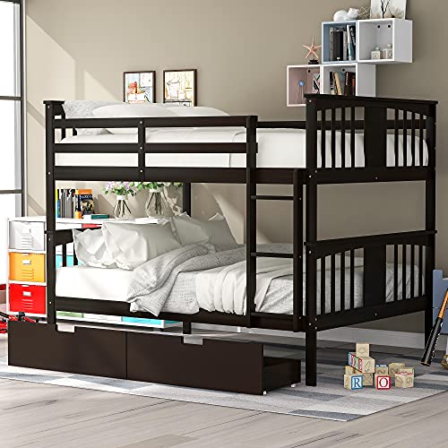 Twin Over Full Bunk Bed with Slide and Stairs for Kids I642
