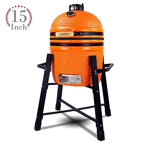 Ceramic Kamado Charcoal BBQ Grill and Smoker, 15 Inch with Tall Stand Z263