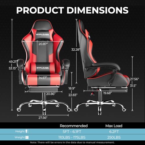 Gaming Chair with Footrest and Lumbar Support, Height Adjustable, Blue Y9034