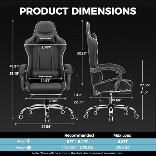 Gaming Chair with Footrest and Lumbar Support, Height Adjustable, Blue Y9034