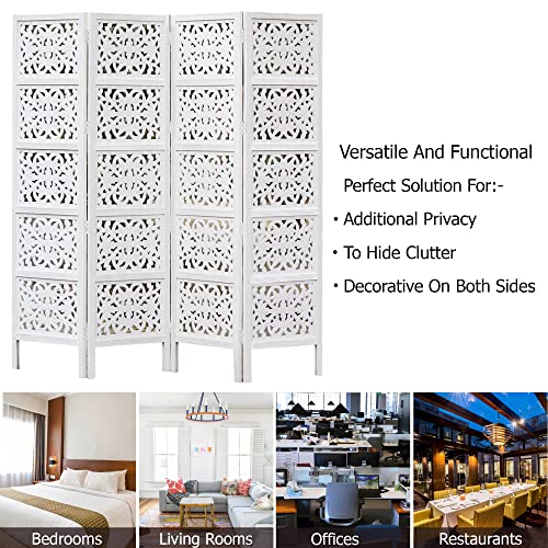 4 Panel Folding Wood Room Divider, Antique Brown, 72 x 80 P209