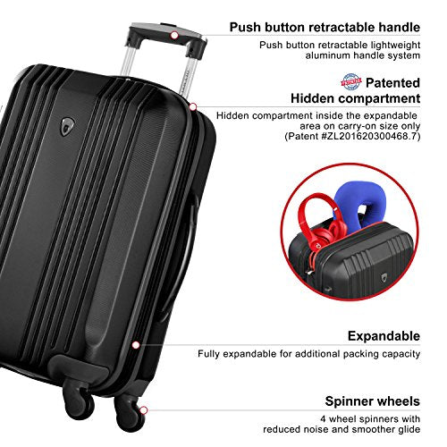 Expandable Carry-On Spinner Suitcase with Aluminum Locking System, Purple/Black S15073