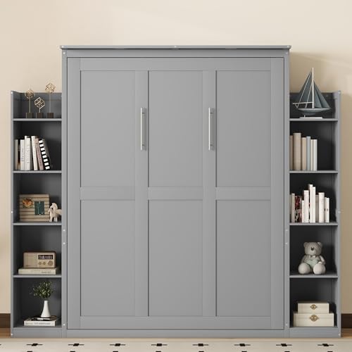 Queen Size Murphy Bed with Cabinet and LED Lights M1232