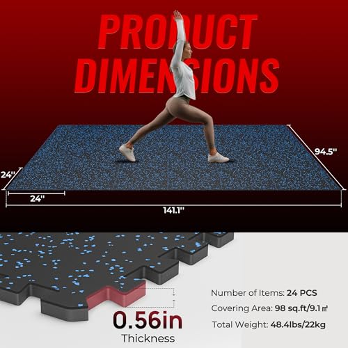 24 Pcs Interlocking Rubber Top Exercise Mats for Home Gym B471556
