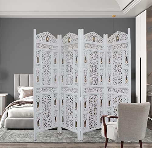 4 Panel Folding Wood Room Divider, Antique Brown, 72 x 80 P209