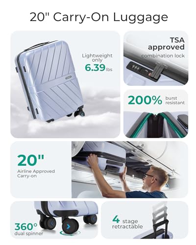 Carry On Luggage 22x14x9 with TSA Lock, Hardside Spinner Suitcase 20 Inch J7440